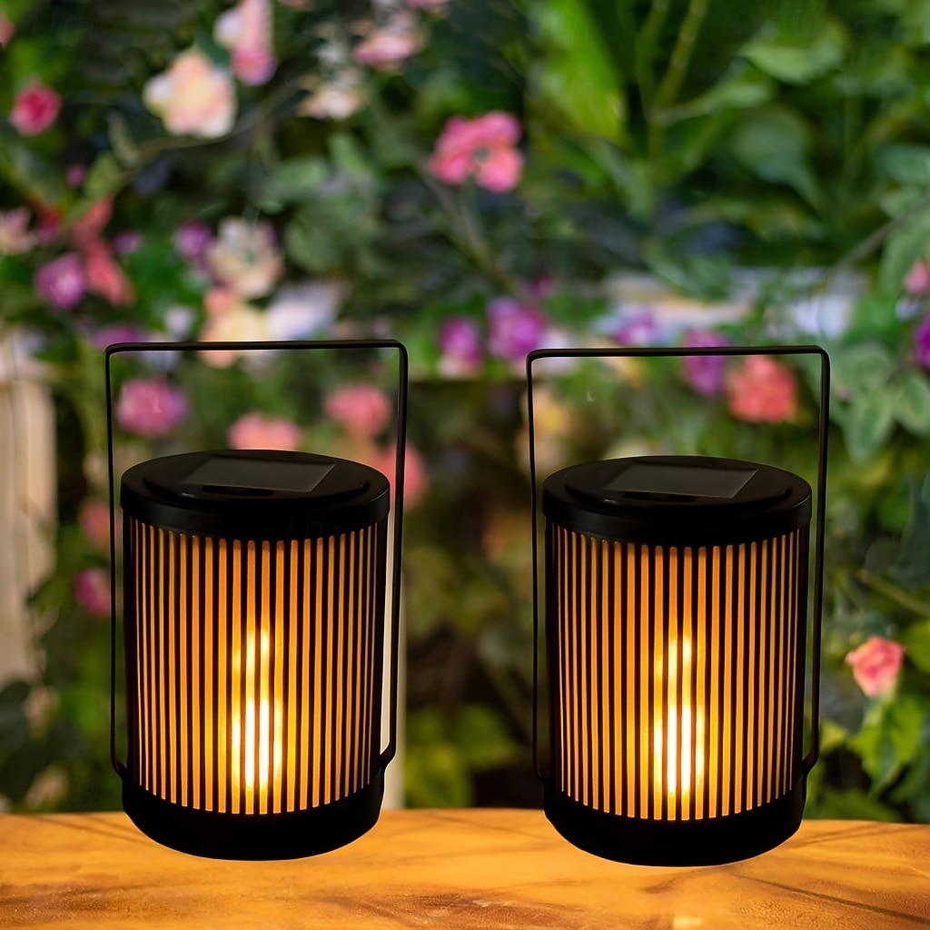 2 linternas solares de hierro para exteriores con forma de llama, resistentes al agua IP65, portátiles. &Lámparas LED colgantes para jardín, patio, valla, escalera, escalones, césped, camino, villa, 2026 - $26.99 –P2
