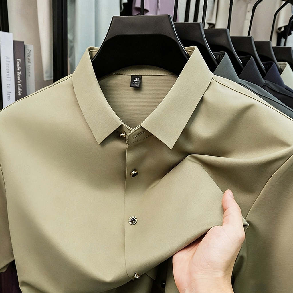 Per uomo Camicia Camicia elegante Camicia non stiro Tinta unica All'aperto Lavoro Verde Manica Corta Collo ripiegato Estate Primavera Abbigliamento Bottoni del 2026 a $22.99 –P6