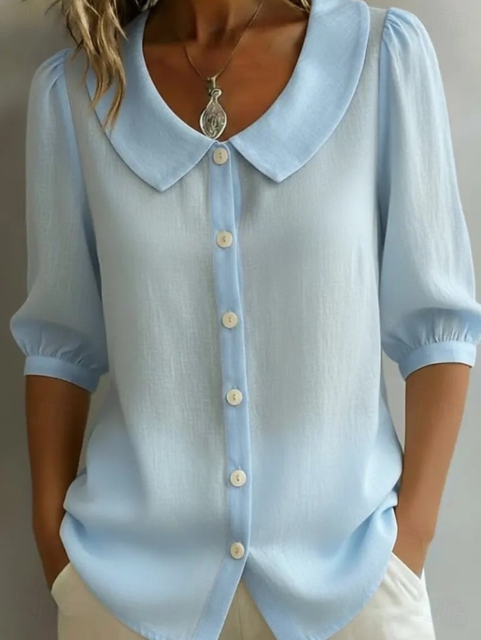 Damen Hemd Vintage Stilvoll V Ausschnitt Schulterfrei Lange Oberteile Täglich Arbeit Ferien Blau Schwarz Weiß Gelb Rote Sommer Frühling 2026 - $11.99 –P11