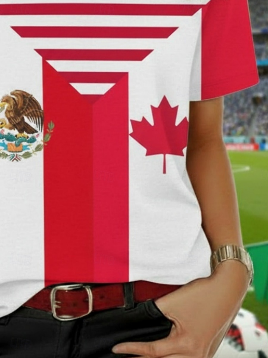 Mulheres Camiseta T-shirt Bloco de cor Imprimir Gráfico Bandeira Bandeiras à moda Clássico Casual Manga Curta Decote V Tops regulares Diário Esportes Para Noite Vermelho Verão Primavera de 2026 por $17.49 –P3
