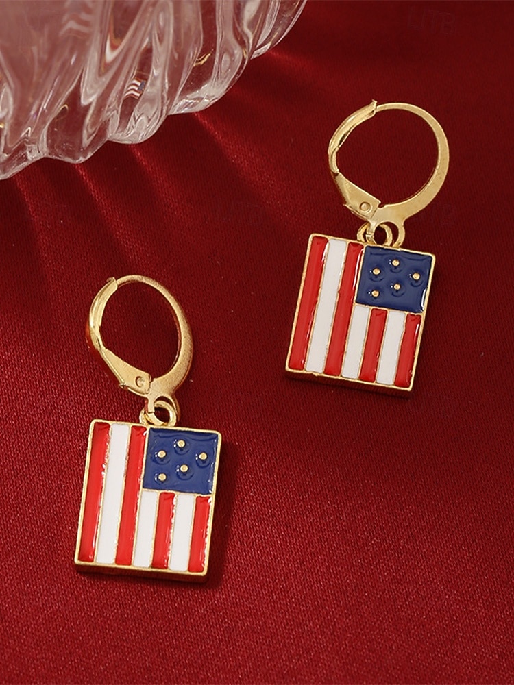 Patriotiska örhängen i legering för kvinnor, hängande örhängen i flera stilar med USA-flaggan för USA:s 250-årsjubileum, självständighetsdagen och vardagskläder 2026 - $11.99 –P10