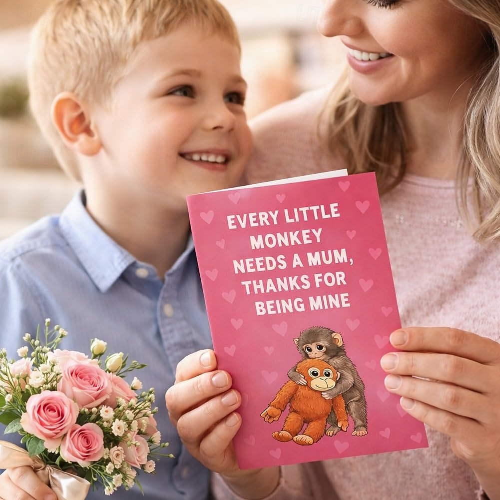 Zestaw 2 szt. Punch the Monkey Meme urocza kartka na Dzień Matki szczere ilustracje kartka z kraftową kopertą każda małpka meme potrzebuje mamy tematyka zwierzęca na urodziny/uznanie dla mamy 2026 - $9.99 –P2