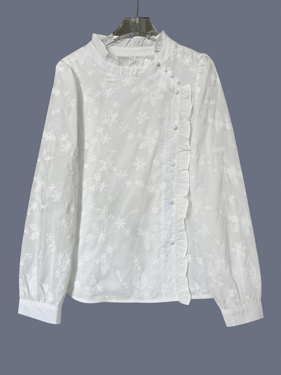 Mujer Camisa Blusa Bordado Floral Elegante Clásico Moderno Manga Larga Escote Chino Tops regulares Diario Festivos Noche Blanco Verano Primavera 2026 - $36.99 –P5