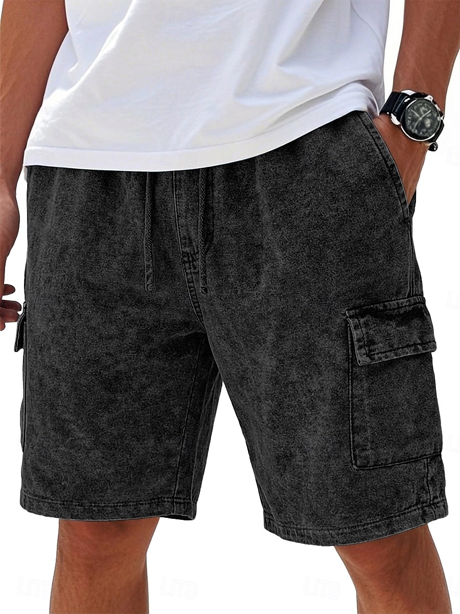 Shorts SoftFade™ da uomo pantaloni cargo pantaloni corti casual pantaloni corti lavati in acido con cordino vita elastica multi tasche comfort semplice traspirante lunghezza ginocchio streetwear del 2026 a $31.99 –P5
