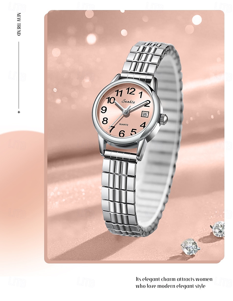 Women's Watch with Steel Elastic Band, Easy to Read Ladies Quartz Watches with Pink Dial and Date Display, Stainless Steel Stretch Bracelet Wrist Watch for Women Girl Gift, Fashion Casual Waterproof 2026 - $18.99 –P3