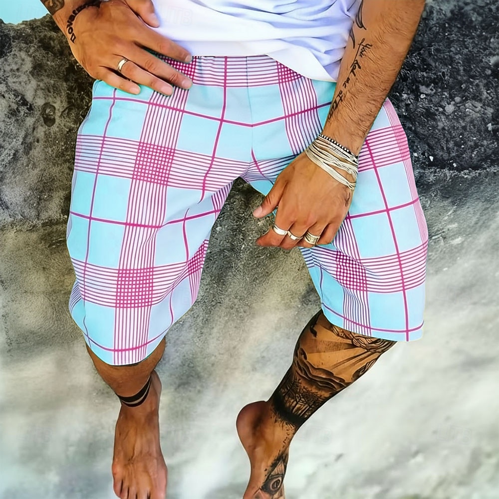 Herren Geometrisch Karo / Karomuster Sweat-Shorts Strandshorts Frottee-Shorts Mittlere Taille Modisch lässig Täglich Streetwear Ferien 3D-Druck Elastischer Kordelzug in der Taille Designer Bekleidung 2026 - $20.99 –P2