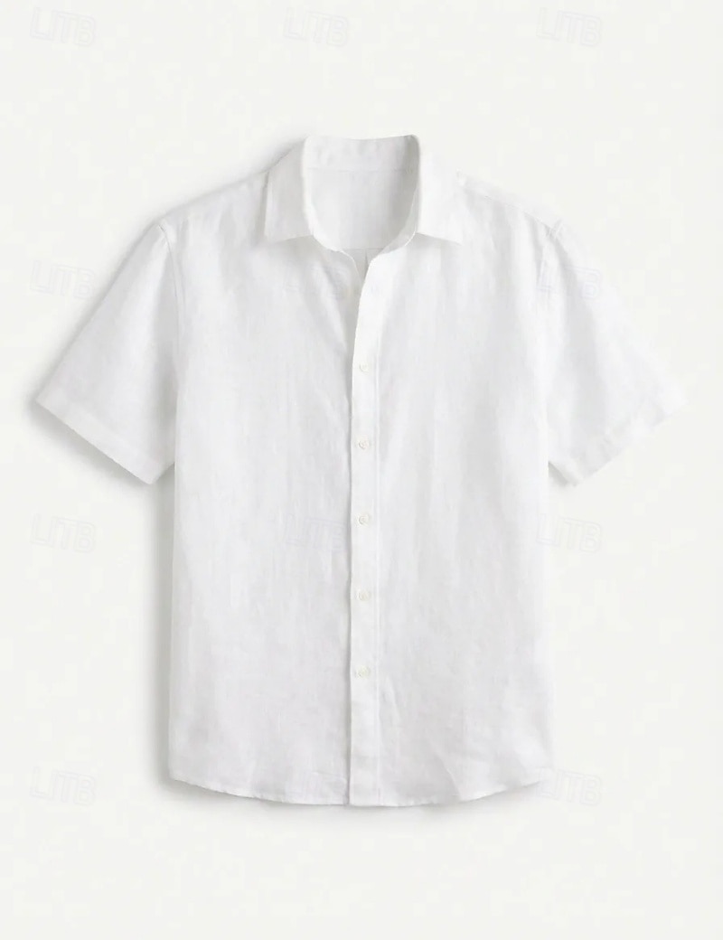 Men's Shirt Linen Shirt Button Up Shirt Solid Color Vacation Street Black White Yellow Light Green Short Sleeve Shirt Collar Summer Spring Clothing Apparel Buttons 2026 - $22.99 –P2