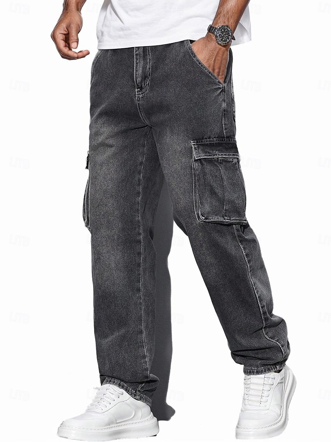 Herr Militärbyxor Långbyxor Casual byxor Syratvättade byxor Flera fickor Rakt ben Slät Komfort Fullängd Ledigt Dagligen Utomhus Mode Streetwear Blå Svart Microelastisk 2026 - $29.99 –P3