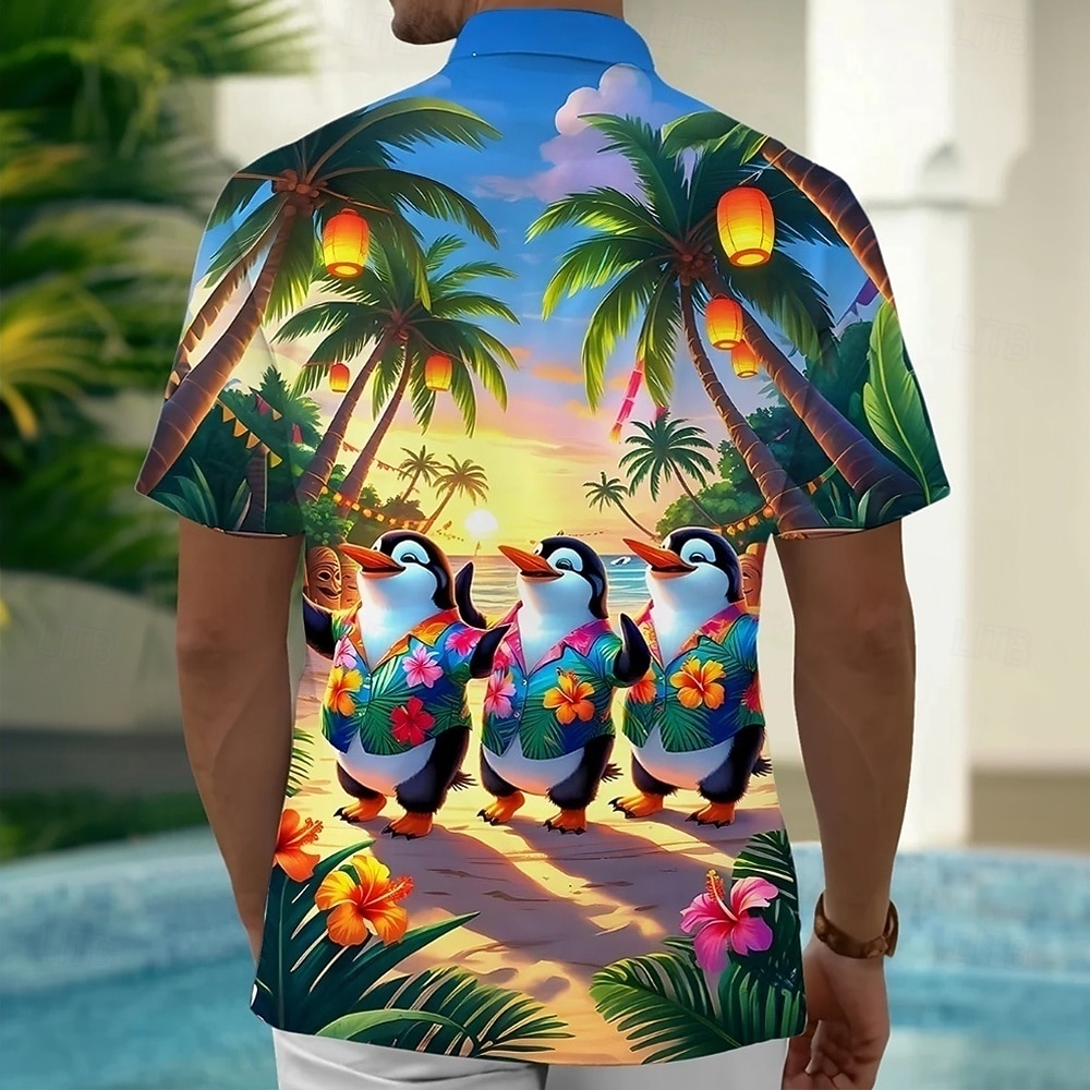 Miesten Hauska Trooppiset kukat Pingviini Havaiji paita Button Up paita Havaijilaispaita Lyhythihainen Havaijilainen Rantaloma Kesä Kevät Sänkyjen avaus 3D-tulostus kauluspaidat Edessä yksi tasku 2026 - $25.99 –P2