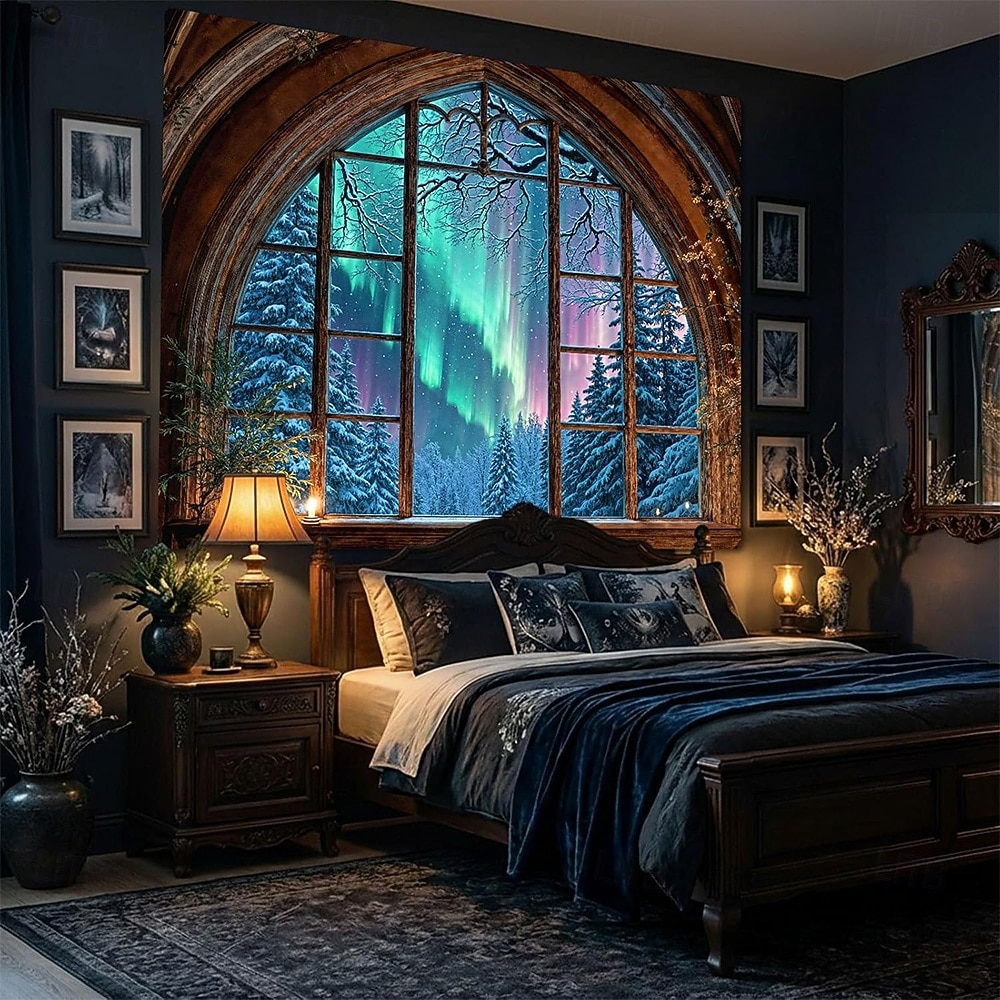 Spaceship Porthole View Outer Space Galaxy Universe Ringed Planet Nebula Stars Icy Moon Landscape Sci-Fi Window Wall Tapestry Hanging for Gaming Room Decor Bedroom Office Backdrop 2026 - E£1124.93 –P5
