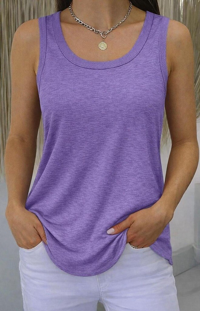 Pentru femei Mărime Plus Tricou Bluză Culoare solidă Elegant Epocă Stilat Fără manșon În U Topuri lungi Zilnic Sport Ieșire Negru Alb Bleumarin Mov Trifoi Vară Primăvară 2026 - $19.99 –P9