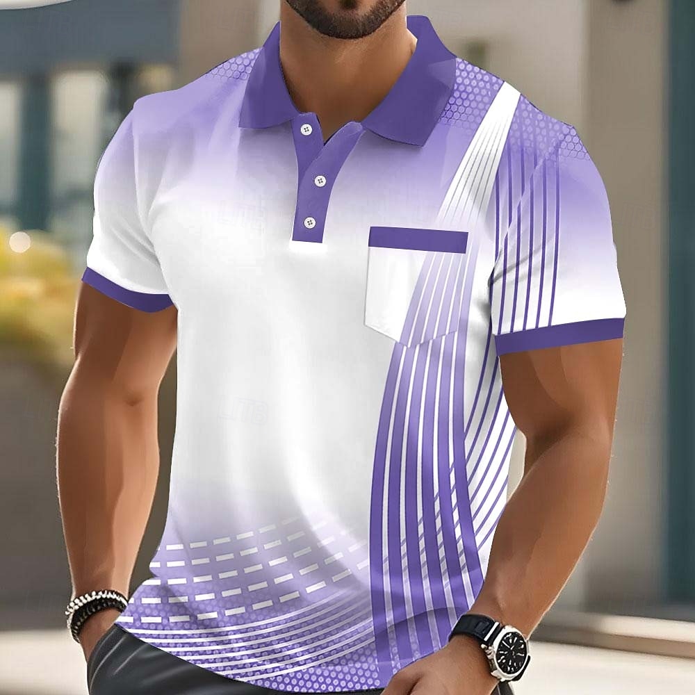 Voor heren Abstract Meetkundig Poloshirts Korte mouw Poloshirt Overhemden met kraag Casual Buiten Sportkleding Alledaagse kleding 3D-afdrukken Knop Lente zomer blauw Rood Paars 2026 - $24.99 –P3