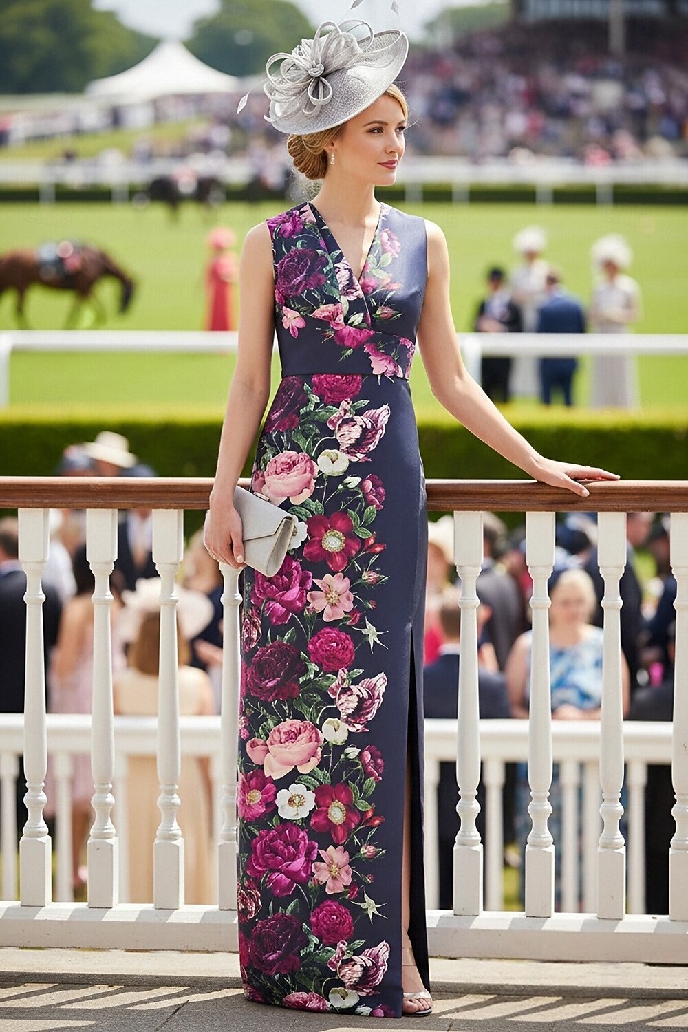 Schlauchkleid Bodenlang Kleid für Hochzeitsgäste Abendkleid Derby-Kleid Brautmutterkleid Ärmellos V Ausschnitt Elegant Formell Kentucky Derby Satin mit Blumenmuster 2026 - $218.49 –P1