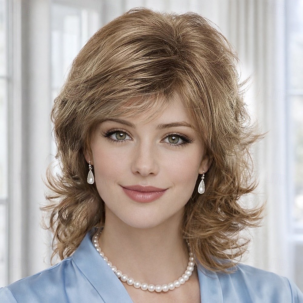 parrucca chic a strati per donna - caldi riccioli castano rossiccio con una lucentezza naturale del 2026 a $29.99 –P5