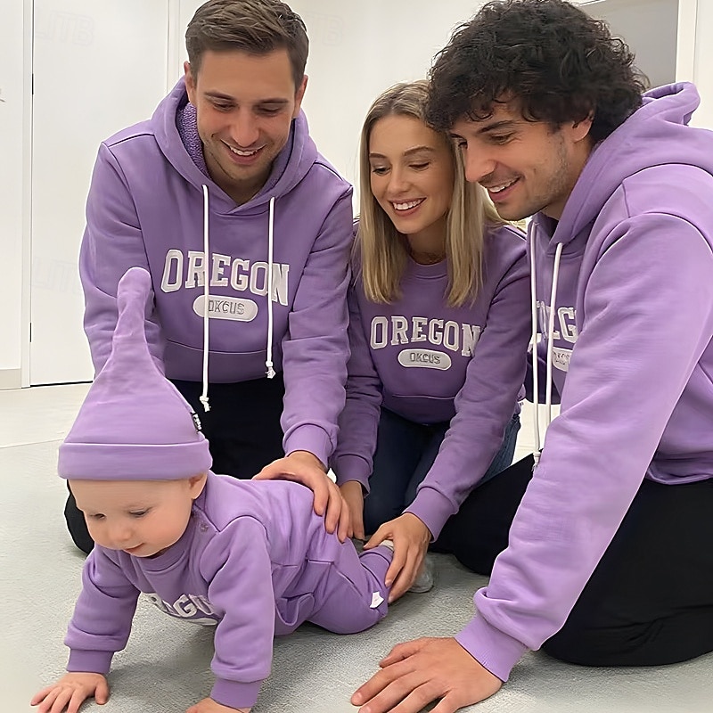 Family Tops Letter Casual Print Red Light Purple Beige Long Sleeve Active Matching Outfits 2026 - $45.99 –P8