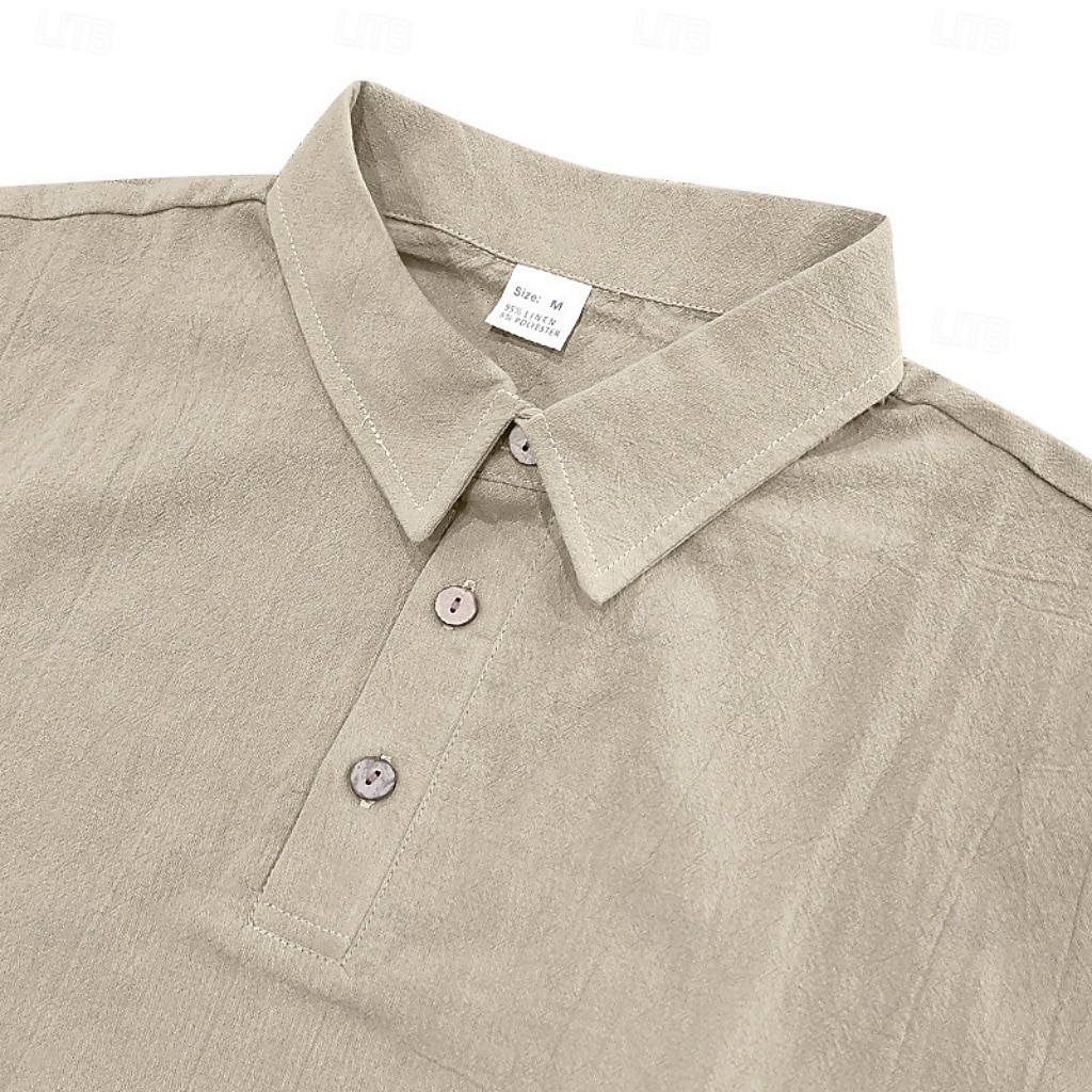 Homens Camisa de linho Camisas Polo Casual Rua Lapela Manga Curta Básico Moderno Cruz Botões Verão Primavera Normal Preto Branco Azul Marinha cáqui Verde Tropa Cinzento Camisa de linho de 2026 por $25.99 –P6