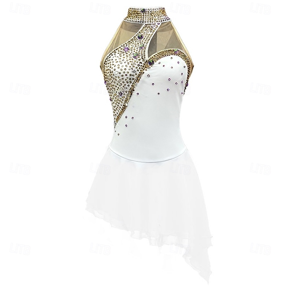 Figure Skating Dress Girls' Ice Skating Dress Violet Navy Black Patchwork Asymmetric Hem Stretchy Training Competition Skating Wear Classic Crystal / Rhinestone Sleeveless Ice Skating Figure Skating 2026 - $199.99 –P11