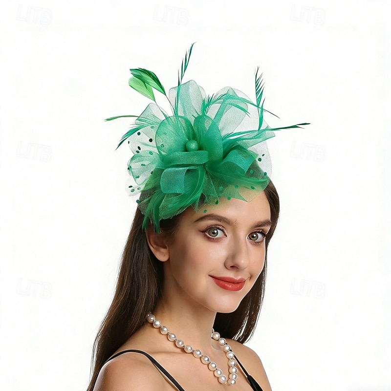 fascinators Nett Bryllup Bursdag Elegant søt stil Retro Rød Med Fjær Tyll Hodeplagg Hodeplagg 2026 - $17.49 –P5