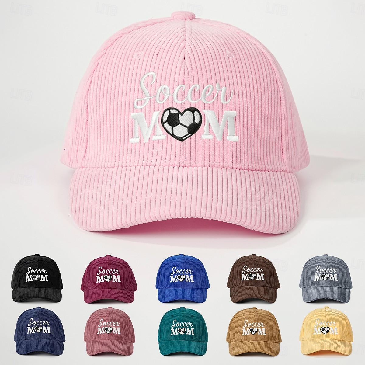 Gorra de béisbol bordada para mamá futbolera: gorra vintage ajustable de pana con forma de corazón para papá con abertura para cola de caballo para partidos de fútbol de verano, gorra deportiva informal para exteriores. 2026 - $19.99 –P1