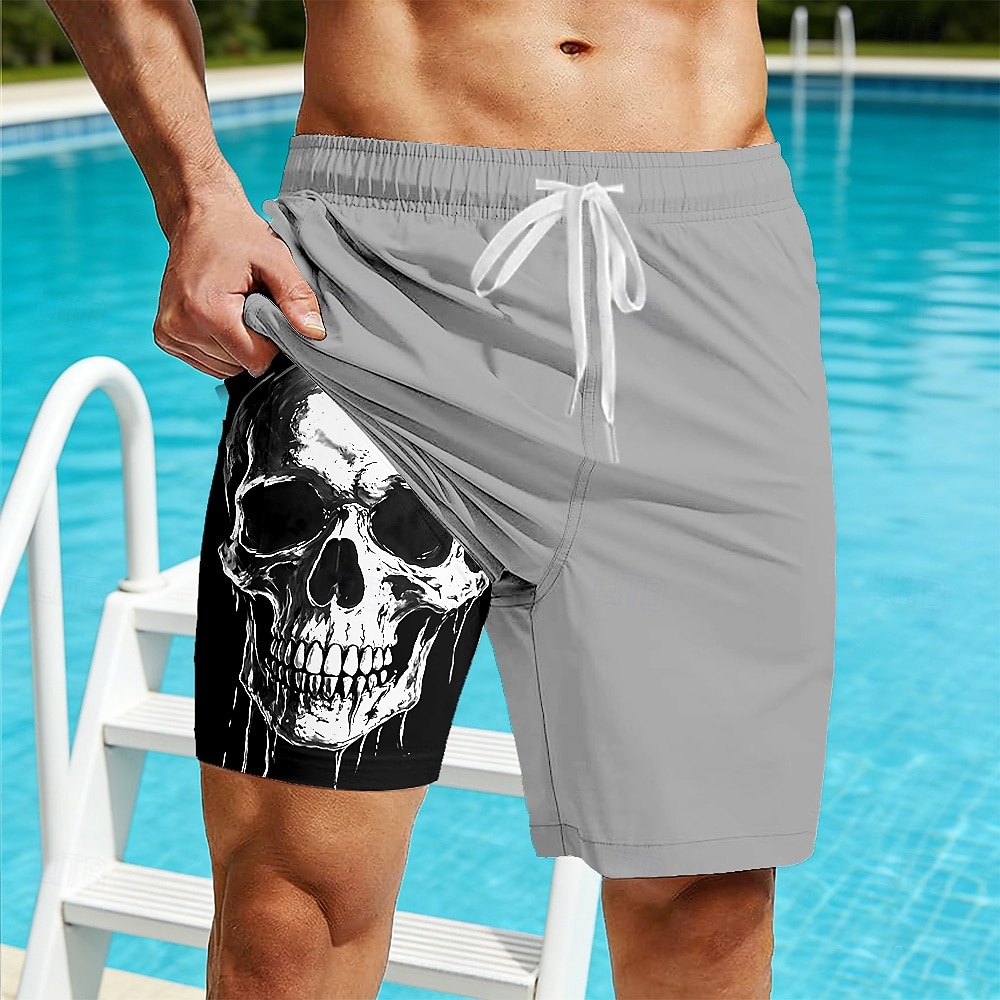 Per uomo Teschio Pantaloncini foderati Pantaloncini da bagno 2 in 1 Costumi da bagno Pantaloncini da bagno Misura del girovita medio Stile gotico oscuro Vacanza al Mare Tasche Laterali Con Fodera a del 2026 a $22.99 –P5
