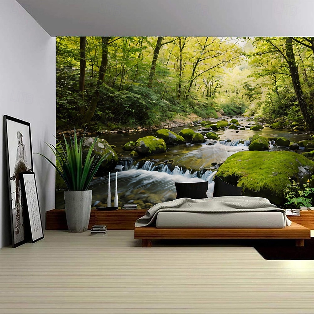 Forest Plants Waterfalls Lake Scenery Tapestry Modern Scenery Beautiful Bedroom Living Room Dormitory University Dormitory Shooting Background Decorative Home Decoration 2026 - E£847.04 –P8