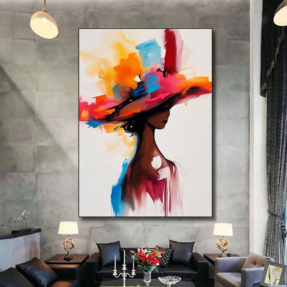 oil painting handmade Abstract Lady Painting Large Profile Portrait ...
