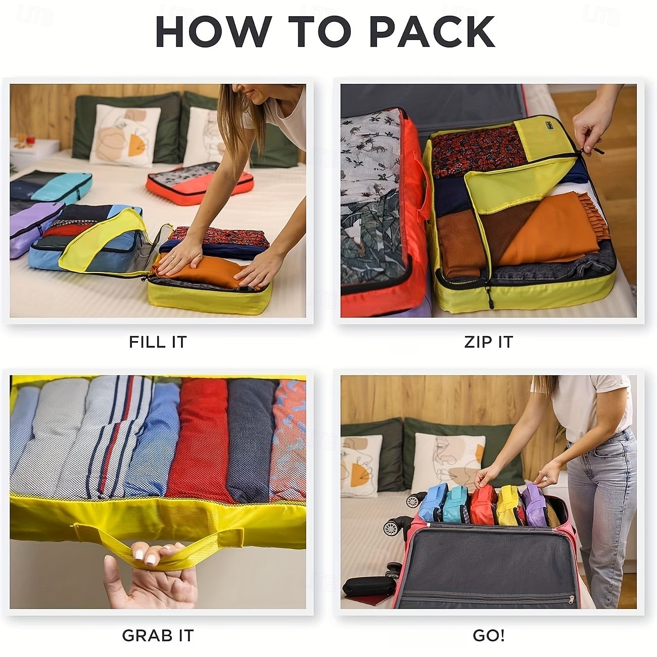 5 bolsas de almacenamiento de viaje, organizadores de embalaje coloridos en 3 tamaños (s, m, l), bolsas livianas para ropa, accesorios y organización del hogar. 2026 - $28.99 –P6
