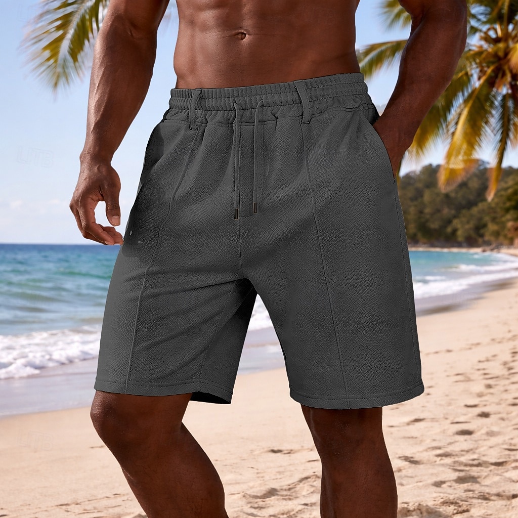 Voor heren Wafel korte broek Korte broek Casual korte broek Gestructureerde shorts Zak Elastische taille Effen Comfort Ademend Knielengte Casual Buiten Strand Vakantie Modieus Zwart Bruin Inelastisch 2026 - $22.99 –P2