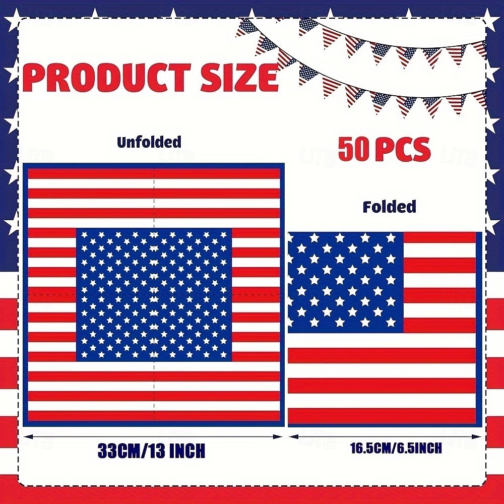 50 st patriotiska 4 juli-servetter, amerikanska flaggan, pappersservetter för självständighetsdagen, 250-årsjubileum, minnesdagen &firandet av veteranernas dag 2026 - $15.99 –P1