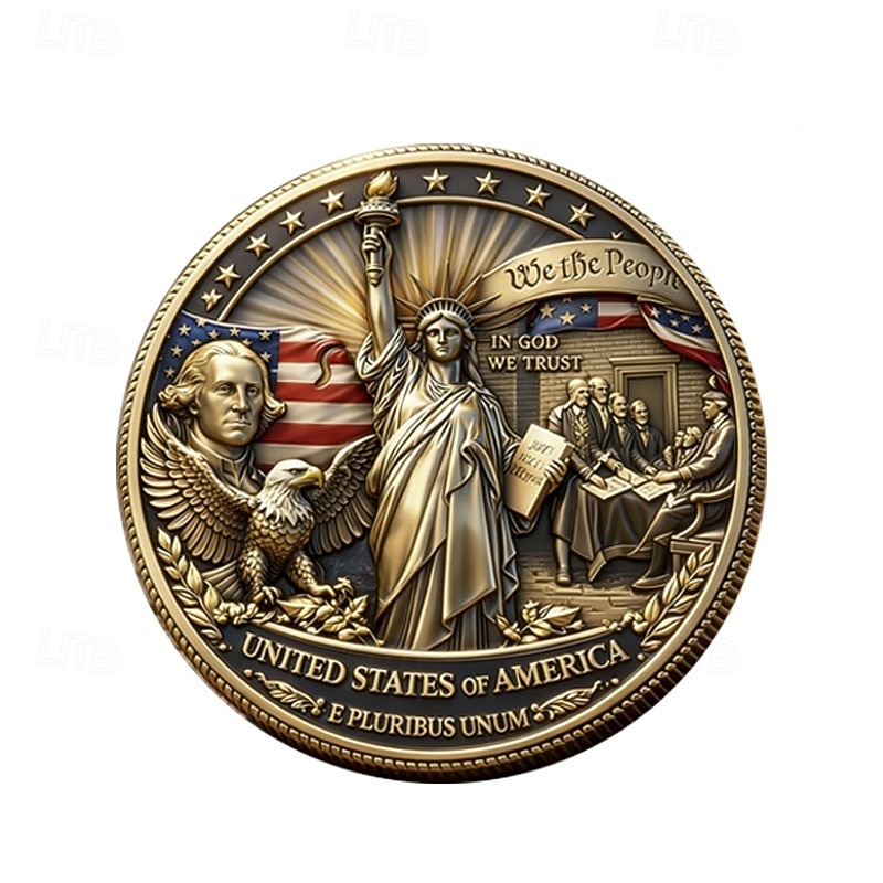 Amerikanskt 250-årsjubileumsmynt som firar amerikanskt arv med frihetsstatyn och grundarnas fäder, elegant samlarobjekt 2026 - $19.99 –P2