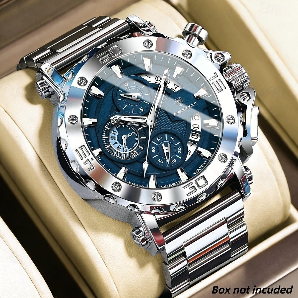 Men's Gold Watch, Luxury Chronograph Big Face Quartz Analog Wristwatch with Gold Stainless Steel Band, Waterproof Luminous Business Sport Fashion Watch with Date Display, Gift for Men 2026 - $46.99 –P2