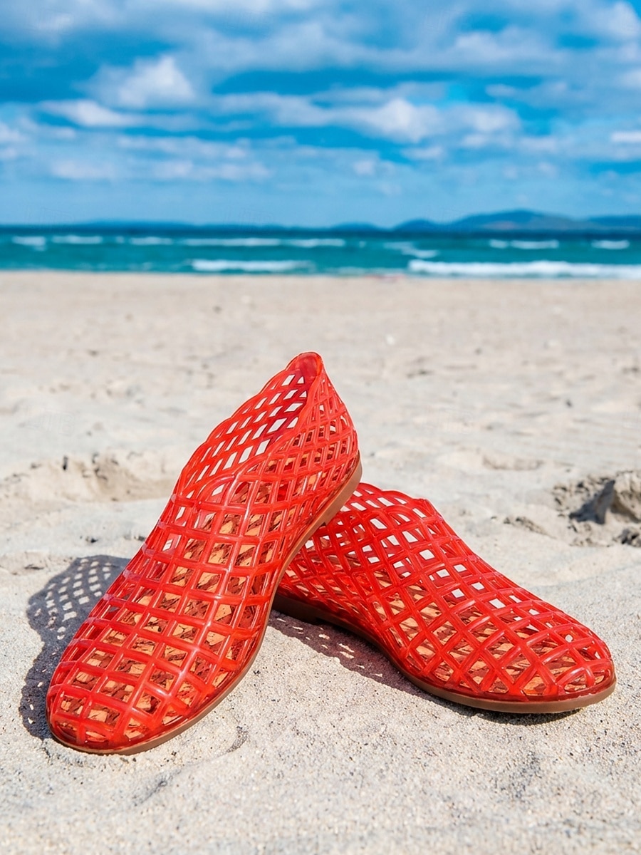 Ballerines noires chics en plastique pour femmes - chaussures d'eau respirantes à structure ajourée et semelle souple, idéales pour les vacances à la plage et les promenades en bord de mer. &tenues de 2026 ? $26.99 –P3