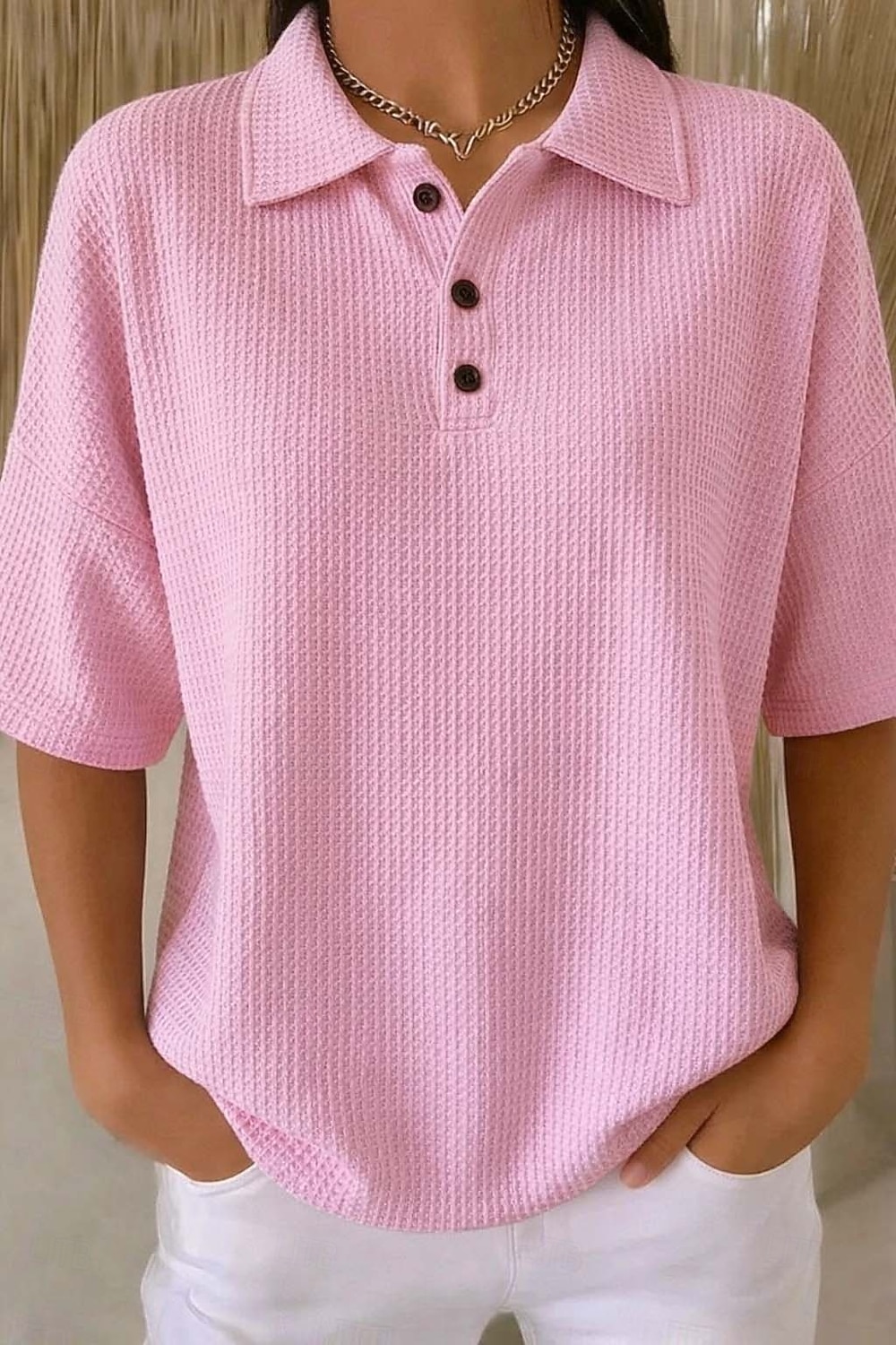 Women's Waffle Shirt Summer Tops Buttons Solid Color Vintage Stylish Sleeveless Polo Collar Long Tops Daily Outdoor Holiday Yellow Light Green Pink Summer Spring Fall 2026 - $26.99 –P1