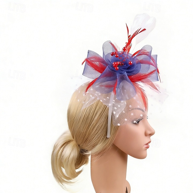 fascinators Tule Veren Bruiloft Verjaardag Elegant Vintage leuke Style Met Veer Tule Helm Hoofddeksels 2026 - $11.49 –P8