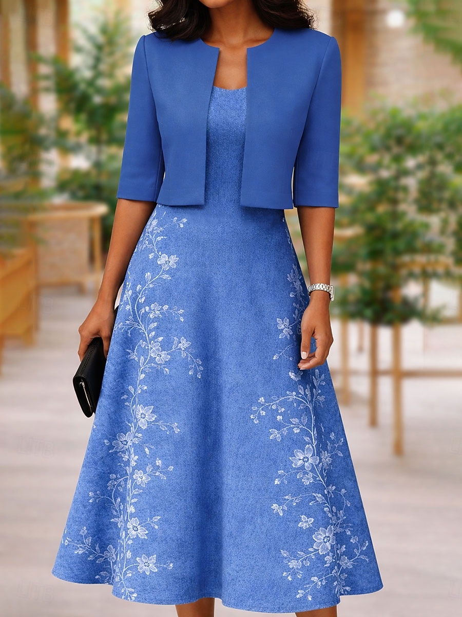 Mulheres conjunto de vestido Vestido midi Vestido A Line Elegante Casual Floral Gráfico Imprimir Vestido midi Meia Manga Decote V Diário Azul Vermelho Roxo Verão Primavera Normal de 2026 por $41.99 –P1