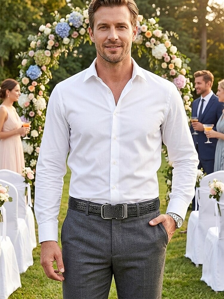 Herren-Gürtel aus echtem Leder mit Krokodilmuster, schwarz & braun, elegantes Accessoire für formelle und legere Anlässe wie Hochzeiten, Partys und den täglichen Geschäftsalltag 2026 - $19.99 –P1