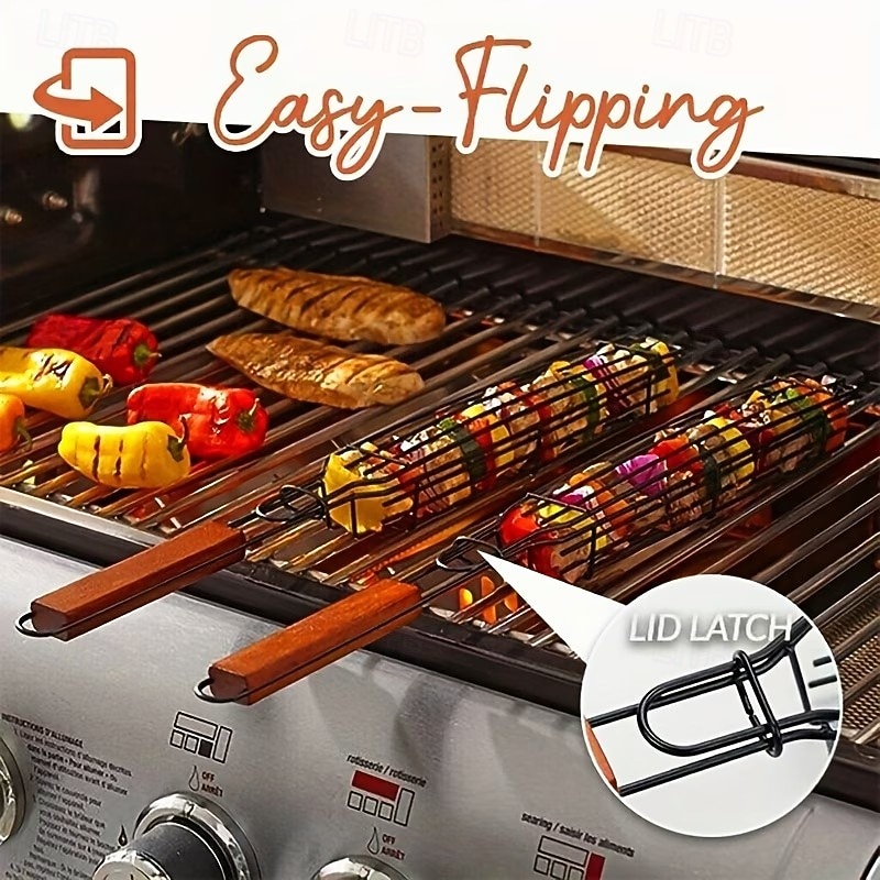 Conjunto de 2 grelhas antiaderentes, utensílios portáteis de metal para grelhar carvão, adequados para legumes e carnes, perfeitos para acampamentos ao ar livre, piqueniques, caminhadas e churrascos. de 2026 por $16.99 –P8