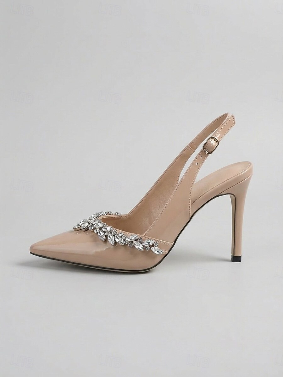 Women's Chic Black Patent Pointed Toe Slingback Pumps -  Stiletto Heels with Crystal Embellishments for Daily Office, Business Casual & Elegant Evening Outings 2026 - $34.99 –P2