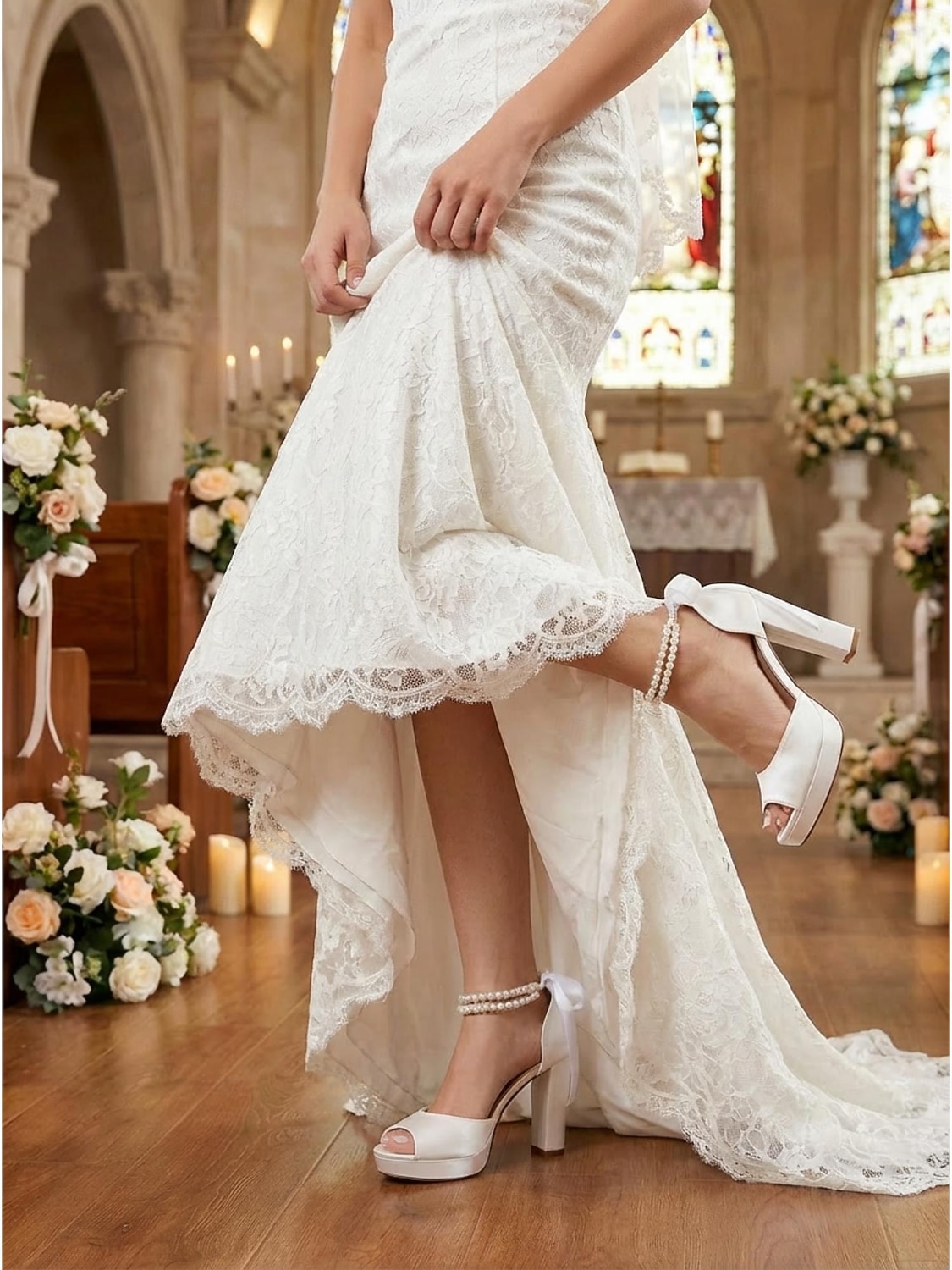 Women's Ivory White Platform Sandals - Elegant Bridal Heels with Pearl  Straps for Church Weddings 2026 - $79.99