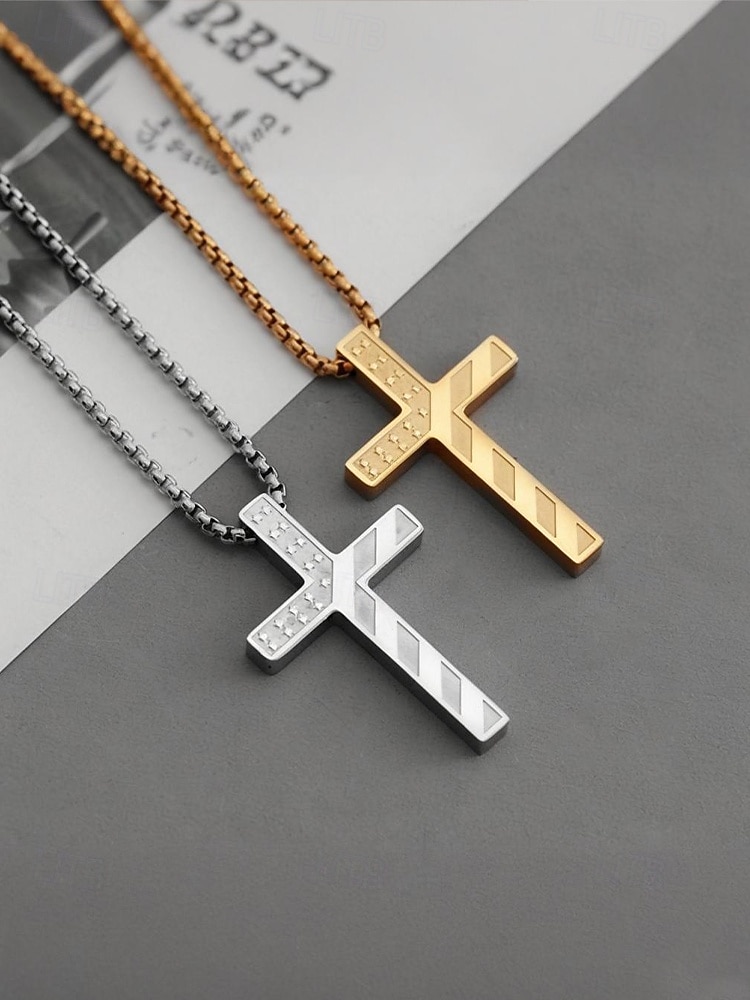 Collana da uomo con ciondolo a croce in acciaio inossidabile, gioielli religiosi multicolore, catena cristiana minimalista per il 250° anniversario degli Stati Uniti, il giorno dell'indipendenza, abbigliamento casual, viaggi e vacanze. del 2026 a $11.99 –P6