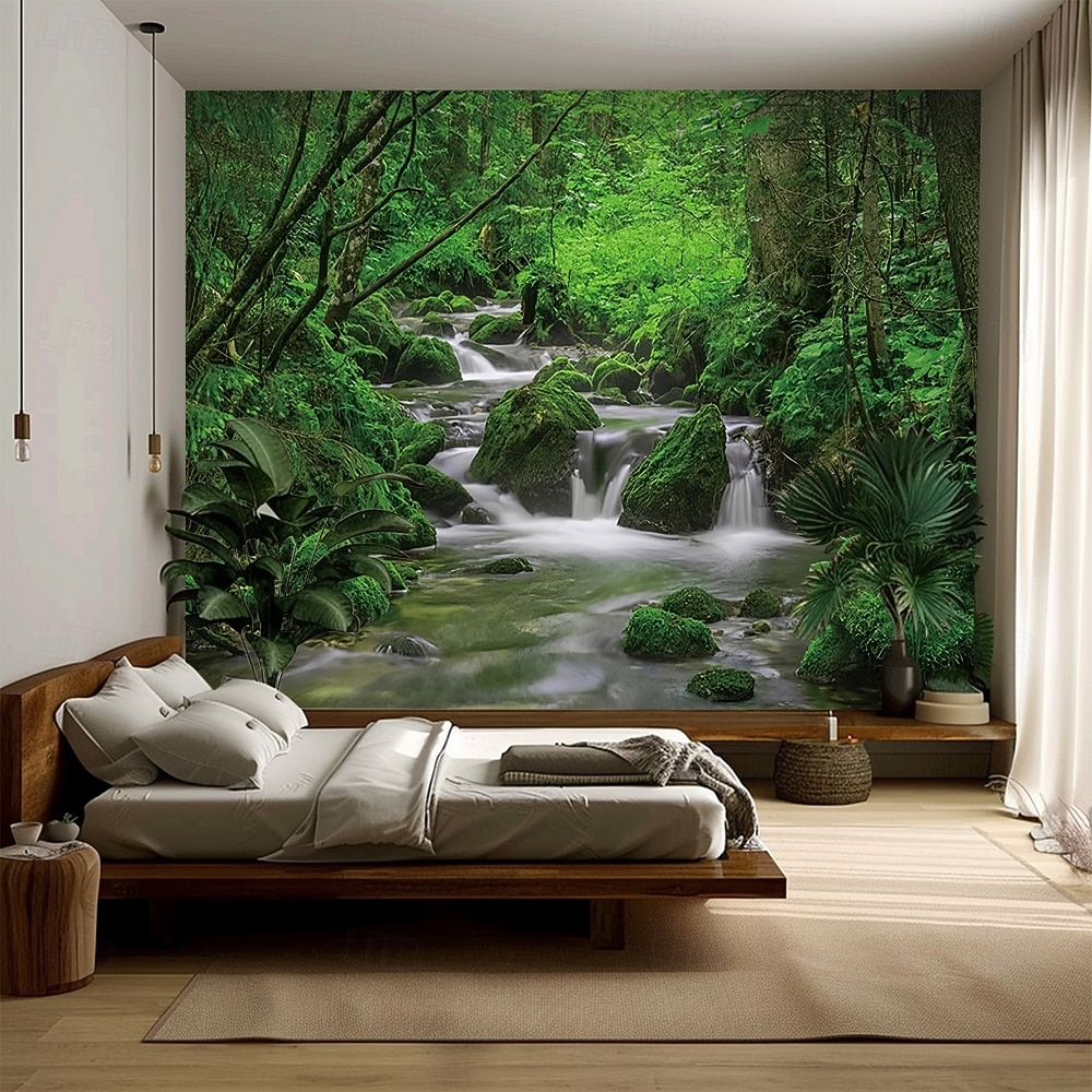 Natur, Wald, See und Sonnenlicht – realistische 3D-Landschaft, Wandteppiche mit grünen Bäumen und blauem Himmel, sommerliche Landschaft, ideal für Schlafzimmer, Wohnzimmer, Homeoffice. 2026 - $45.99 –P5