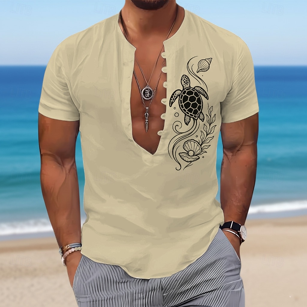 Bărbați Scoică Țestoase Creaturi marine Cămașă popover Cămașă cu guler bandă Cămașă hawaiană Manșon scurt Hawaiană Casual Zilnic Vacanta la plaja Vară Primăvară Fără Guler Imprimare 3D Albastru 2026 - $25.99 –P1