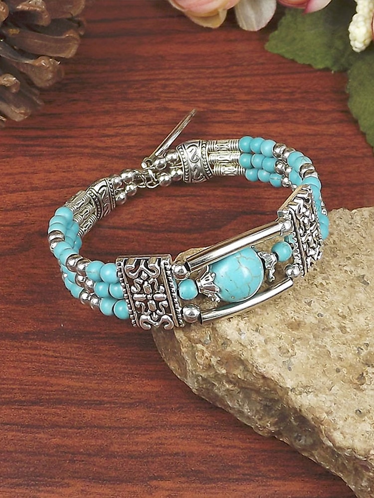 Naisten boheemityylinen turkoosi metalliseosrannekoru, monivärinen, ihanteellinen jokapäiväiseen käyttöön, lomalle ja matkoille 2026 - $9.99 –P5