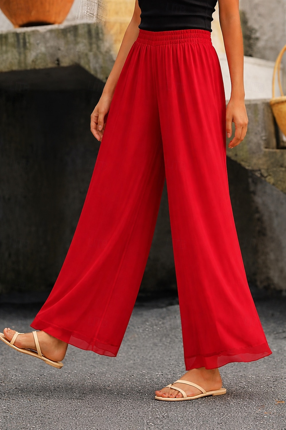 Damen Weites Bein Hosen Hose Urlaub Streetwear Leicht Volle Länge Hohe Taille Einfach Elastischer Bund Hoher Schnitt Atmungsaktivität Bequem Mikroelastisch Outdoor Ferien Alltagskleidung Schwarz Wei 2026 - $14.99 –P4