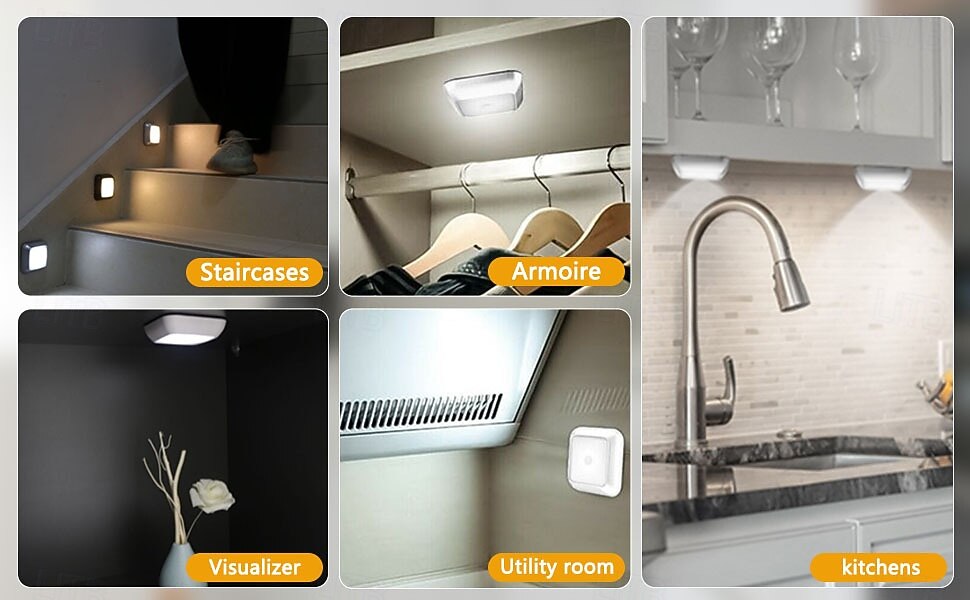 8 Pcs Smart Motion Sensor Night Lights, 6 LEDs, Magnetic Clip-On, No Wiring Needed, ABS LED Lamps for Indoor Use – Bedroom, Hallway, Staircase, Entryway, Cabinet, Kitchen, 8x8cm, AAA Battery Powered 2026 - $89.99 –P6