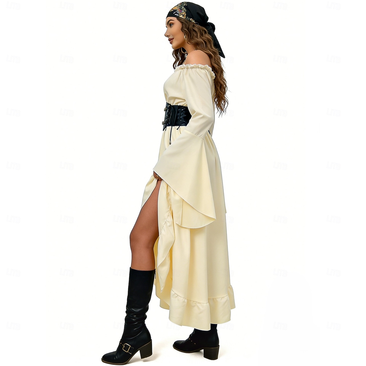 Set Medieval Renaissance Dress Headpiece Necklace with Accessories Long Sleeves Pirate Fancy Dress Women's Pirate Halloween Carnival Masquerade Renaissance Fair Retro Theme Party Adults' Dress More 2026 - $54.99 –P6