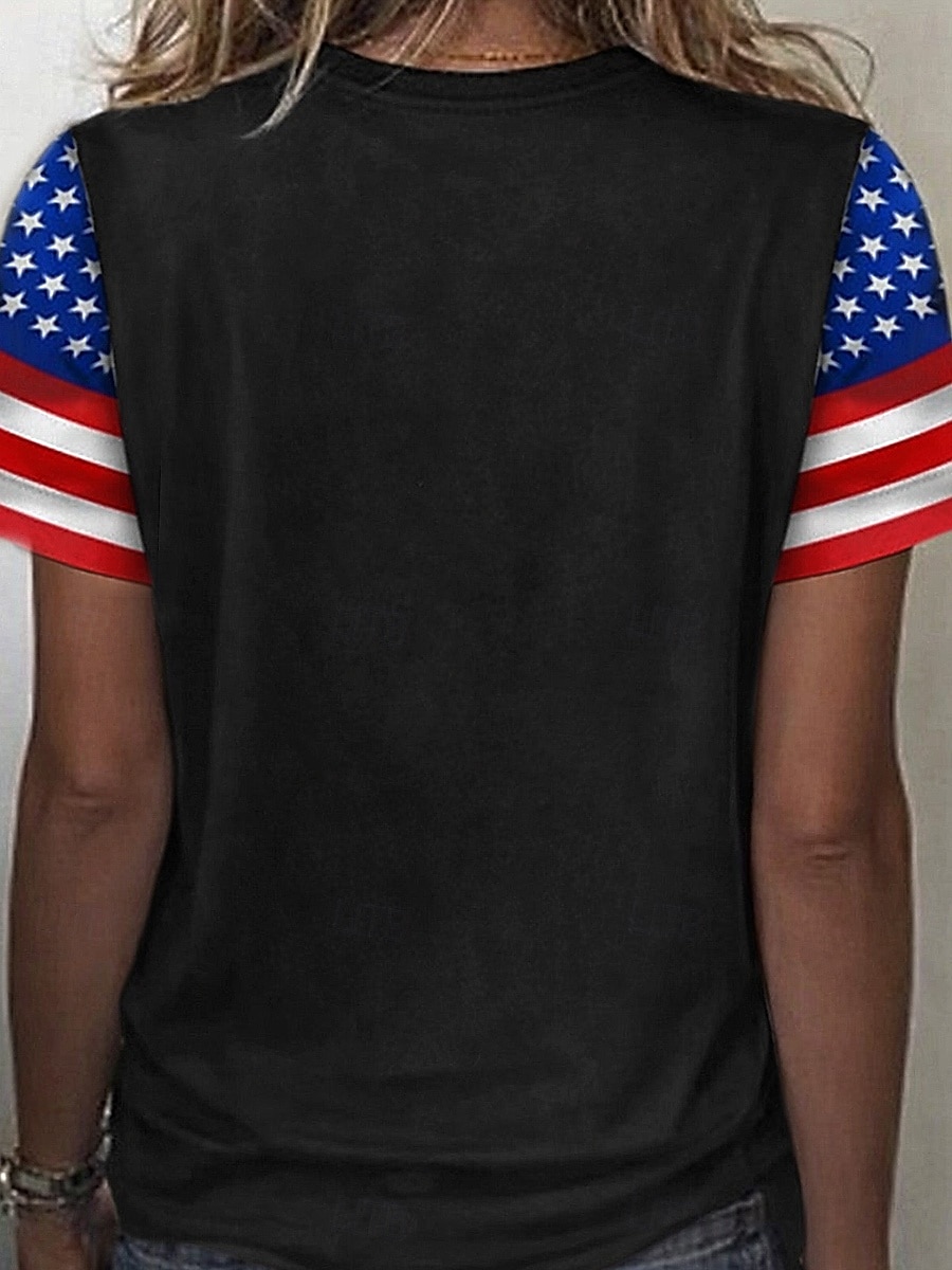 Giorno dell'Indipendenza Maglietta Patriottica da Donna Stampa Grafica Bandiera Stile Vintage Classico Manica Corta Collo Rotondo Regular Tops Giornaliero Weekend Stampa Nera Bianca Estate Primavera del 2026 a $22.99 –P4