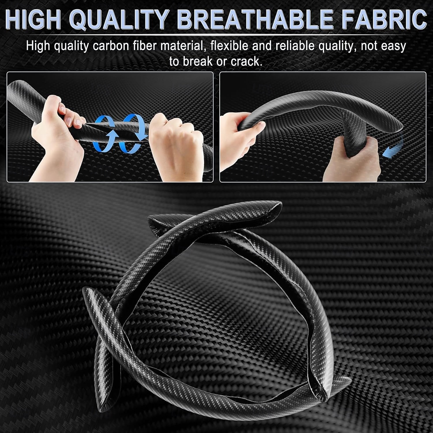 Funda antideslizante de silicona y fibra de carbono para volante de coche, ajuste universal, protector de volante segmentado con clip, funda antideslizante para las cuatro estaciones, compatible con 2026 - $16.99 –P3