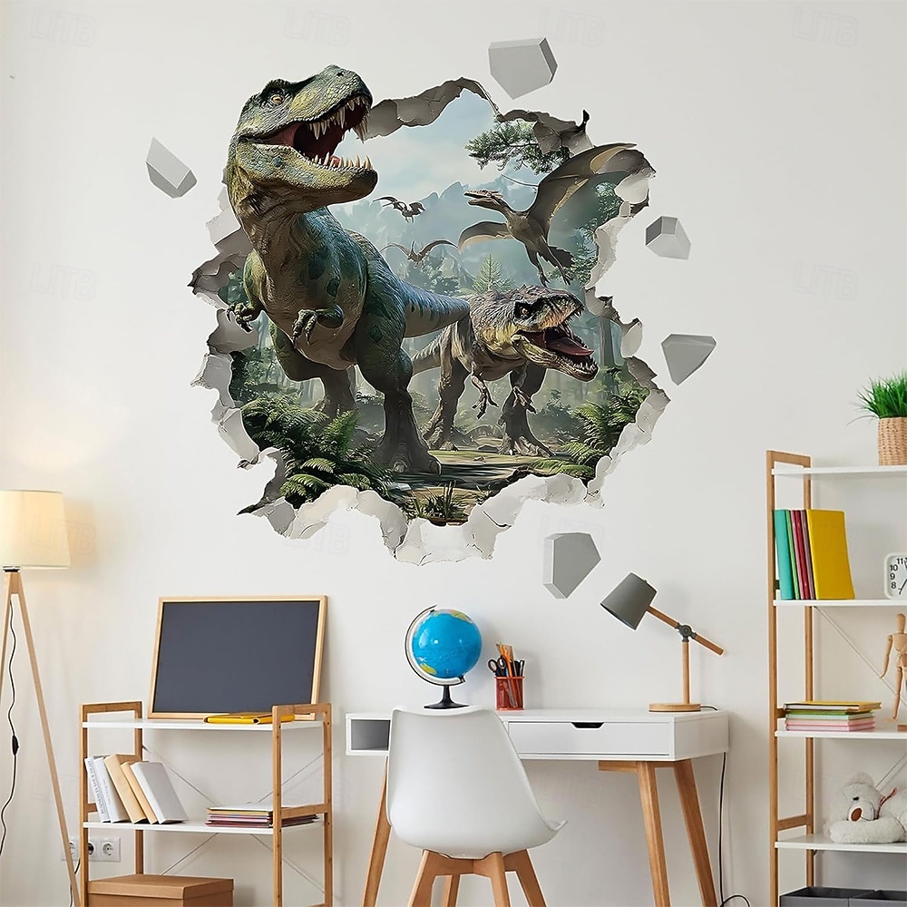3D őskori dinoszaurusz világ t-rex triceratops brachiosaurus törött falhatás dzsungel fali kárpit ajtó banner gyerekek hálószoba fiúk játszószoba dekoráció születésnapi buli háttér 2026 - $19.99 –P11