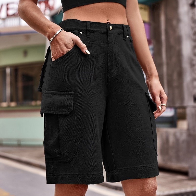 Mujer Bermudas Pantalón Corto Cargo Chinos Vacaciones Ropa de calle Casual Longitud de la rodilla Media cintura Color sólido Bolsillo Confortable Rígido Diario Exterior Vacaciones Azul Piscina Ocre 2026 - $45.99 –P18
